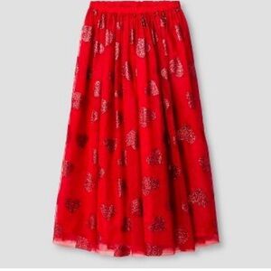 Cat & Jack Red Shimmer Heart Tulle Maxi Skirt M(7/8)